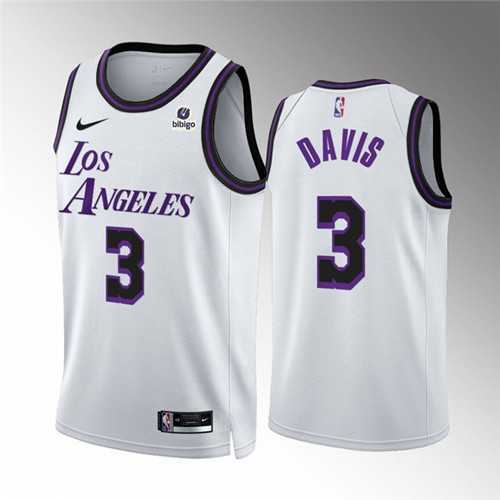 Mens Los Angeles Lakers #3 Anthony Davis White City Edition Stitched Basketball Jersey Dzhi